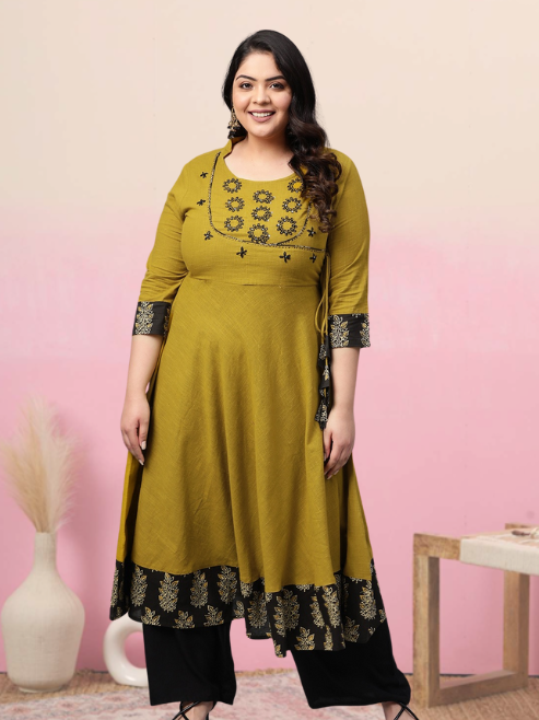 Cotton Slub Sequin Work Angrakha Kurta