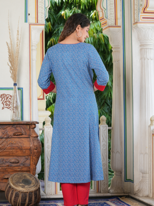 Rayon Geometric Print A-Line Kurta
