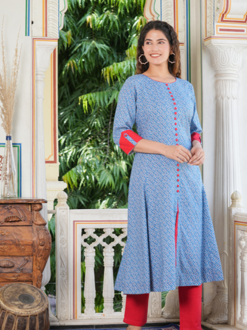 Rayon Geometric Print A-Line Kurta