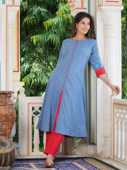 Rayon Geometric Print A-Line Kurta