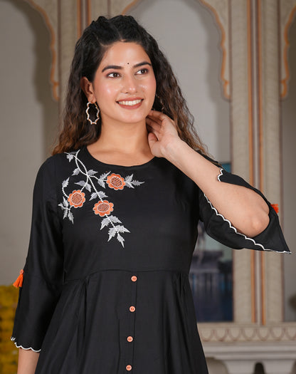 Rayon Embroidered Up & down Style kurta (Black)