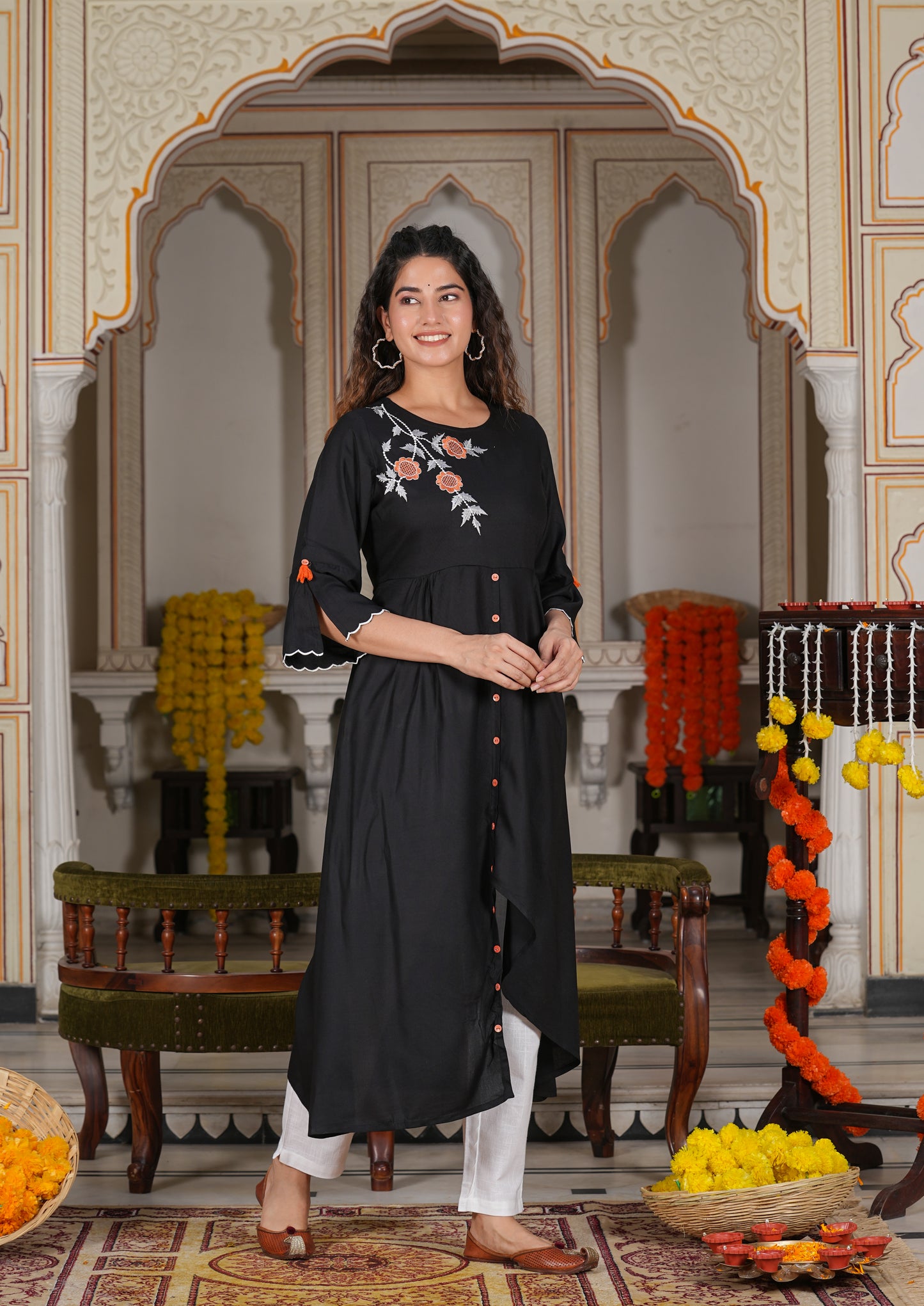 Rayon Embroidered Up & down Style kurta (Black)