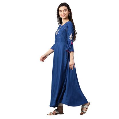 Rayon Dobby Pittan Embroidered Anarkali Kurta (Blue)