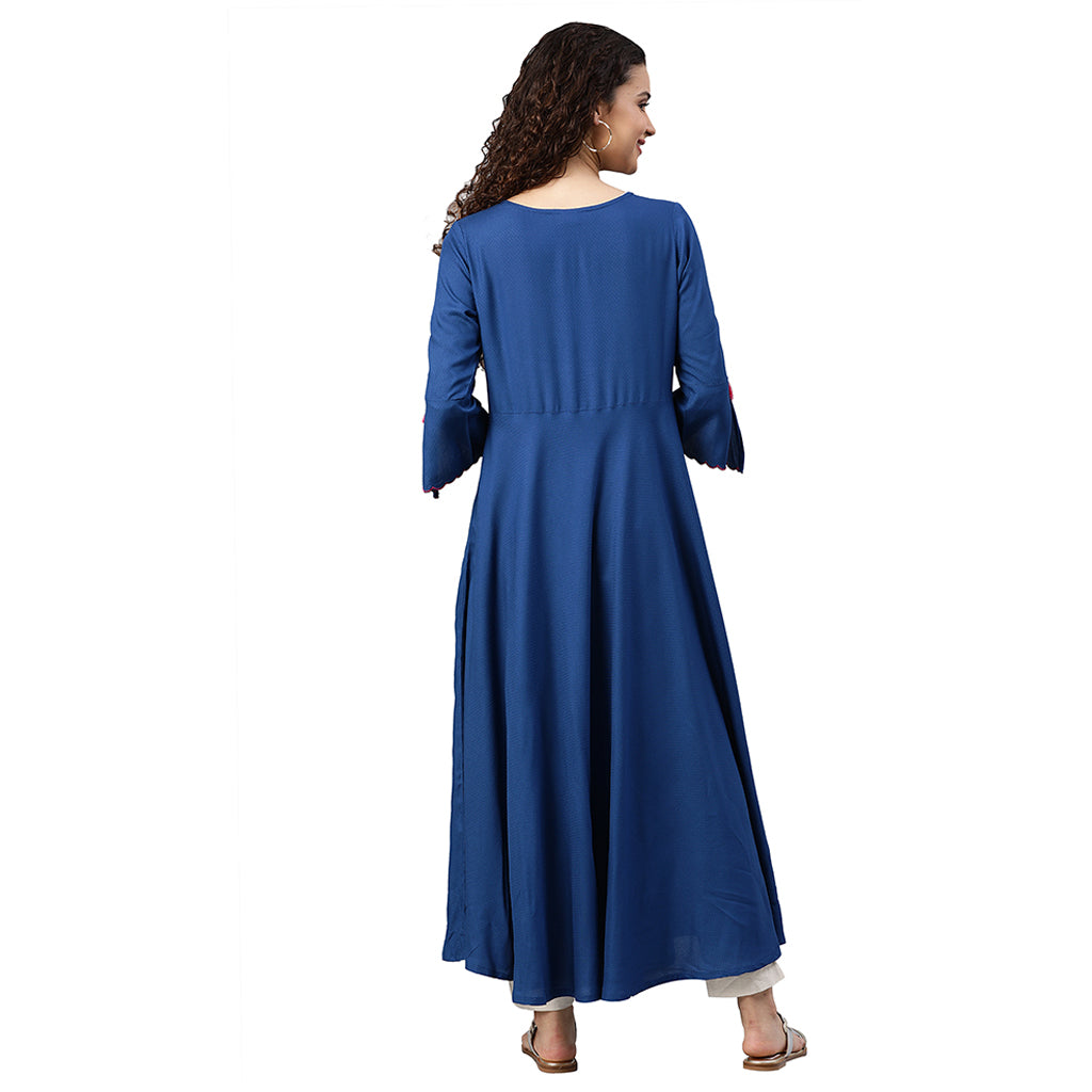 Rayon Dobby Pittan Embroidered Anarkali Kurta (Blue)