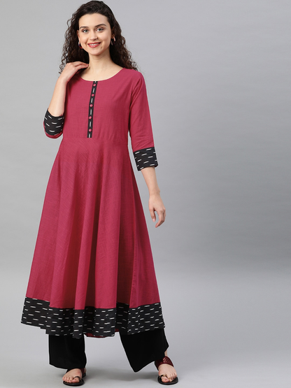 Cotton Slub Plain Dye Anarkali Kurta