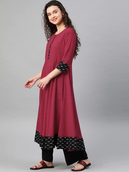 Cotton Slub Plain Dye Anarkali Kurta