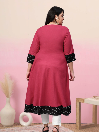 women cotton slub plain dye anarkali kurta pink