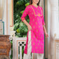 Cambric Cotton Zari Embroidered Straight Kurta (Pink)