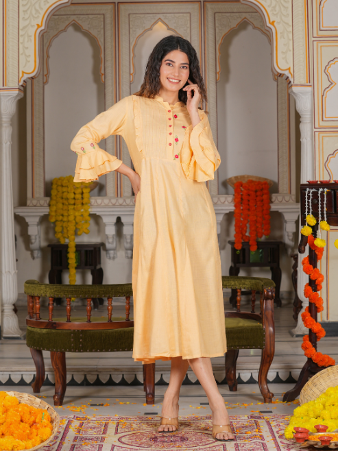 women a line orange dress
