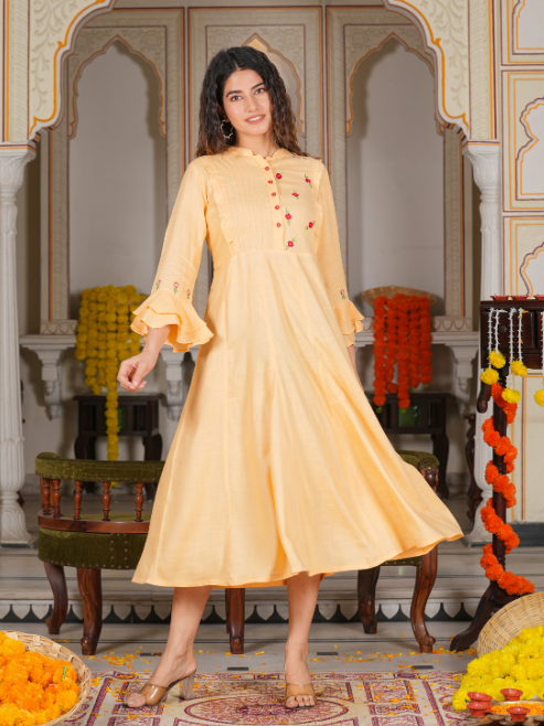 women a line orange dress