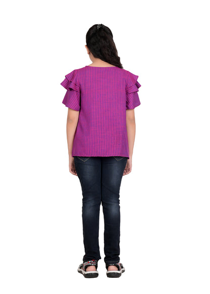 YASH GALLERY Kids Viscose Stripe Regular Top (Purple)