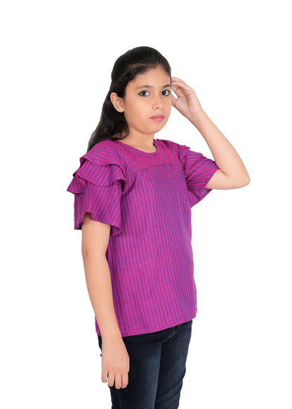YASH GALLERY Kids Viscose Stripe Regular Top (Purple)