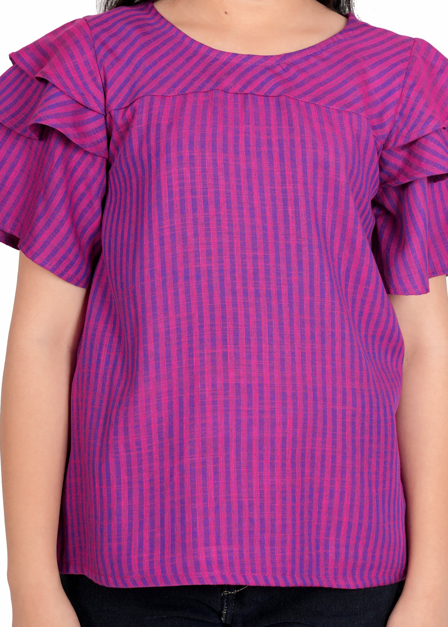 YASH GALLERY Kids Viscose Stripe Regular Top (Purple)