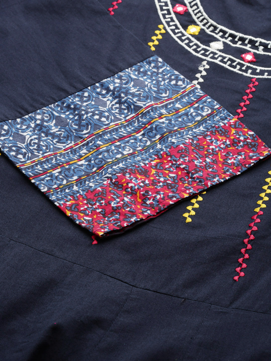 women cotton embroidered anarkali kurta blue
