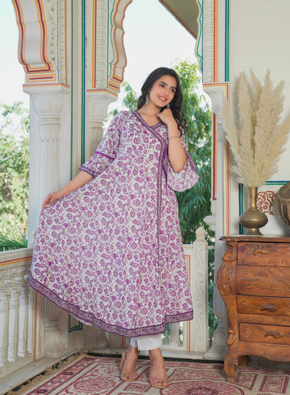 Rayon Floral Print Angrakha Kurta