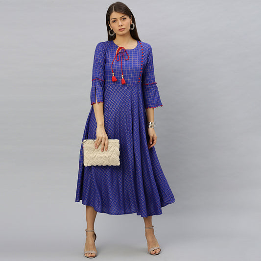 Rayon Checkered Printed Anarkali Kurta