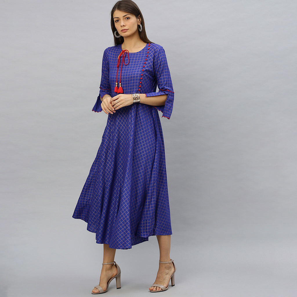 Rayon Checkered Printed Anarkali Kurta