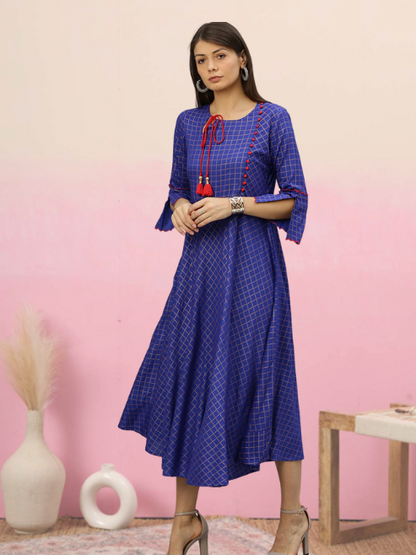 Rayon Checkered Printed Anarkali Kurta