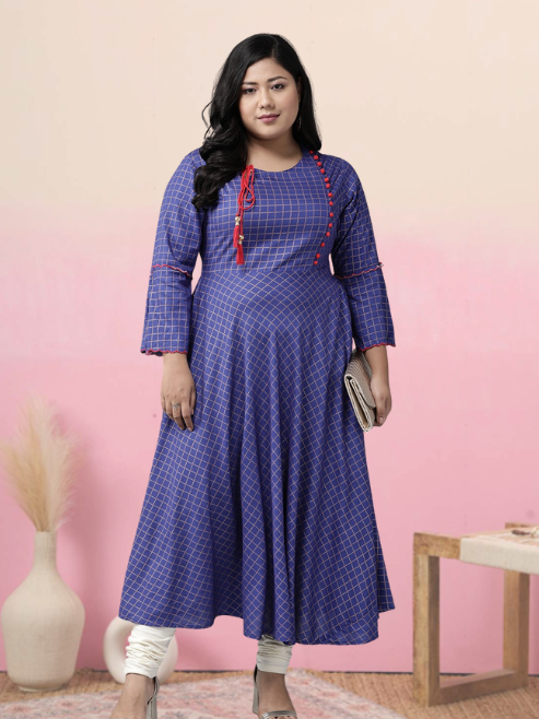 Rayon Checkered Printed Anarkali Kurta