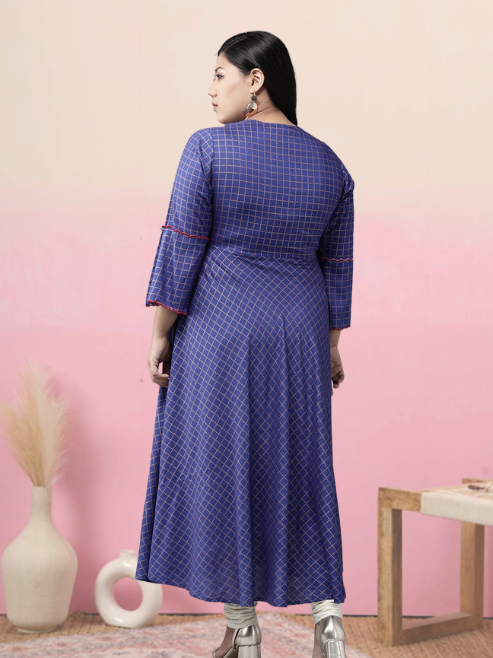 Rayon Checkered Printed Anarkali Kurta