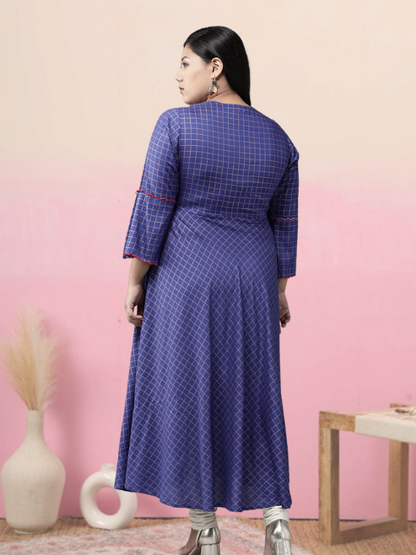 Rayon Checkered Printed Anarkali Kurta