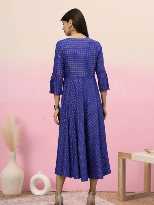 Rayon Checkered Printed Anarkali Kurta