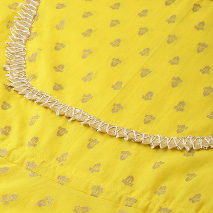 Cambric Cotton Golden Butti Printed Anarkali Kurta (Yellow)