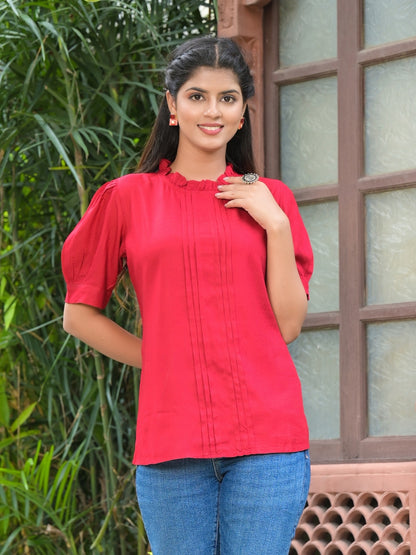 women rayon dobby designer top maroon