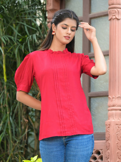 women rayon dobby designer top maroon