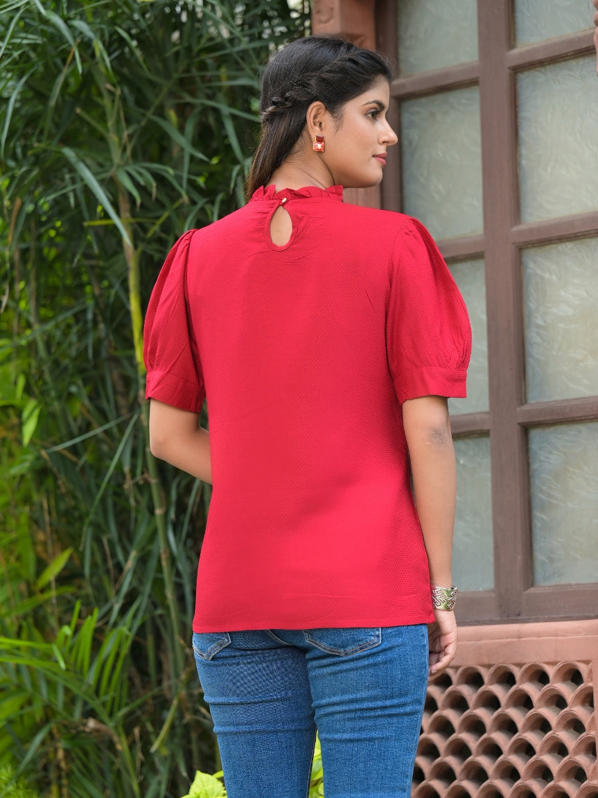 women rayon dobby designer top maroon