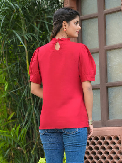 women rayon dobby designer top maroon