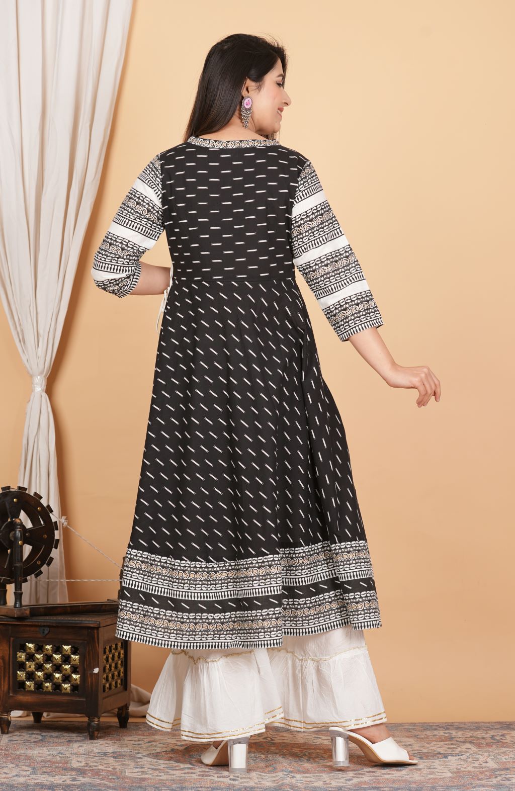 Cotton & Cotton Slub Ikat Printed Anarkali Kurta Dress