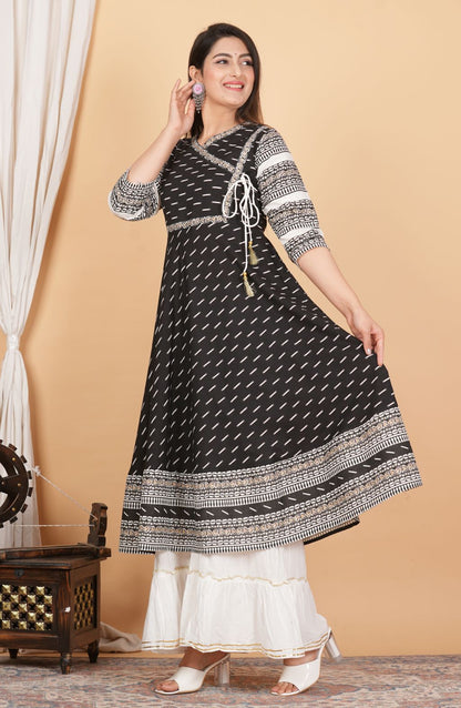 Cotton & Cotton Slub Ikat Printed Anarkali Kurta Dress