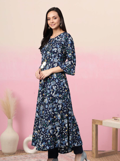 Rayon Floral Printed Anarkali Kurta