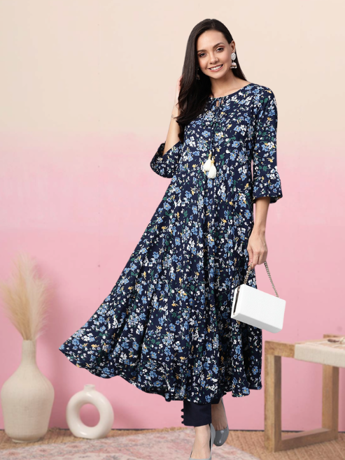 Rayon Floral Printed Anarkali Kurta
