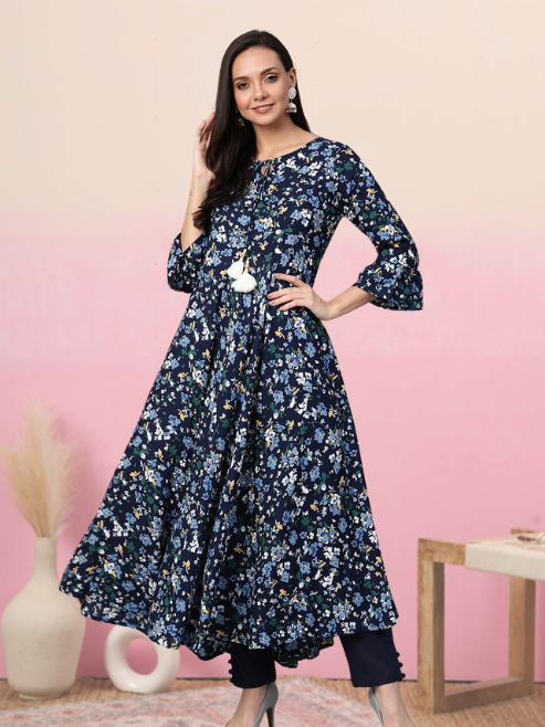 Rayon Floral Printed Anarkali Kurta