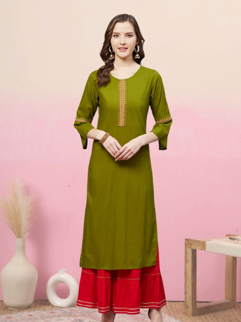 Solid Rayon A-line Kurta