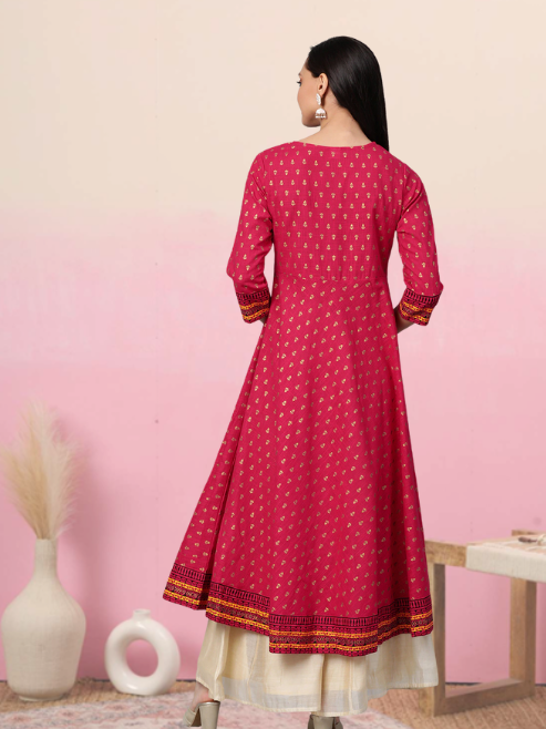 Cotton Slub Gold Printed Anarkali Kurta