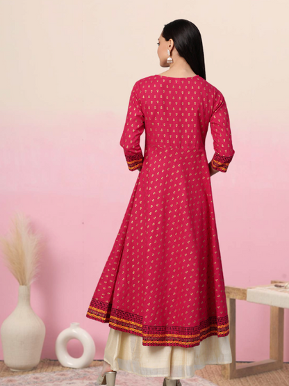 Cotton Slub Gold Printed Anarkali Kurta