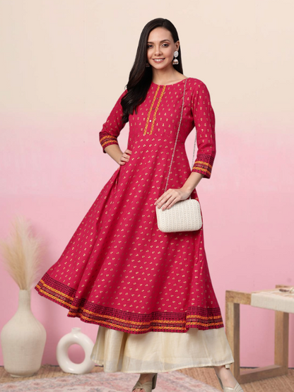 Cotton Slub Gold Printed Anarkali Kurta