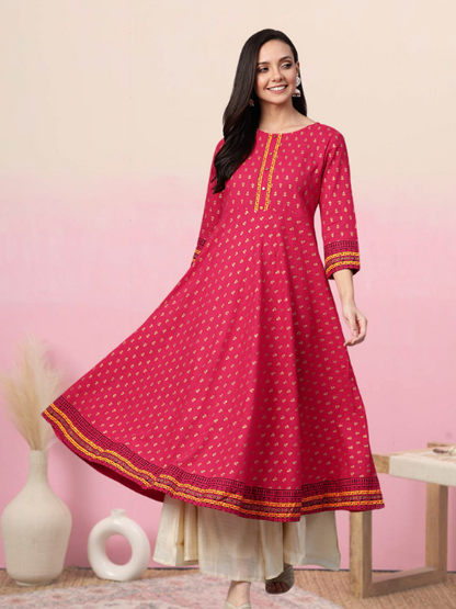 Cotton Slub Gold Printed Anarkali Kurta