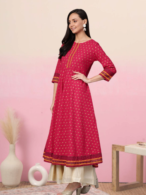Cotton Slub Gold Printed Anarkali Kurta