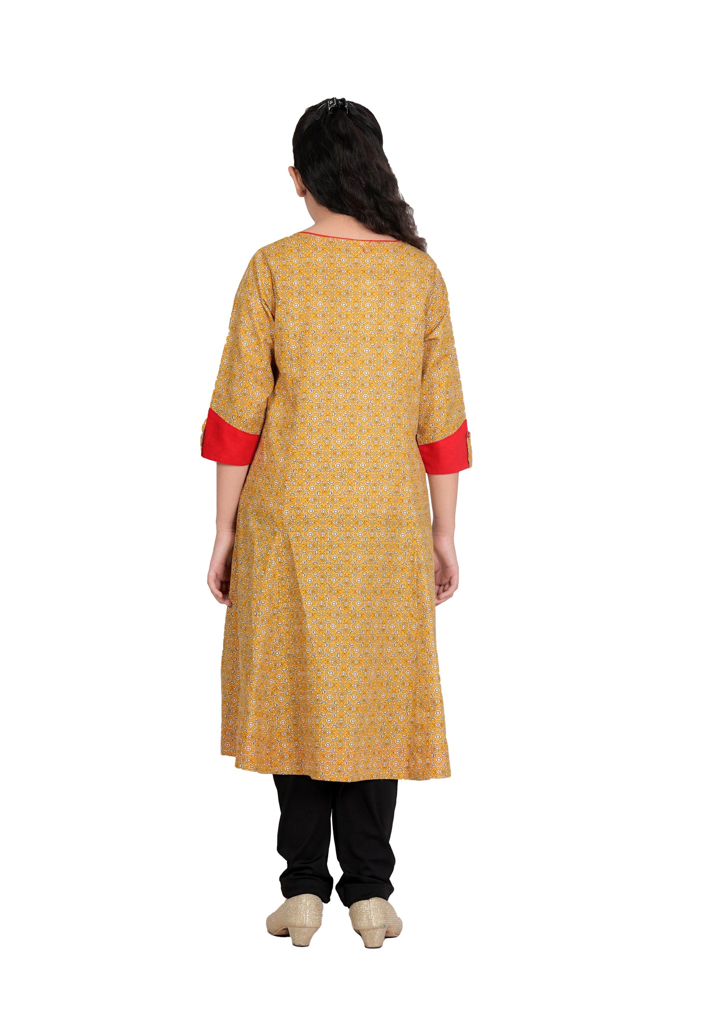 Yash Gallery Kids Cotton Floral Printed Anarkali Kurta (YELLOW)