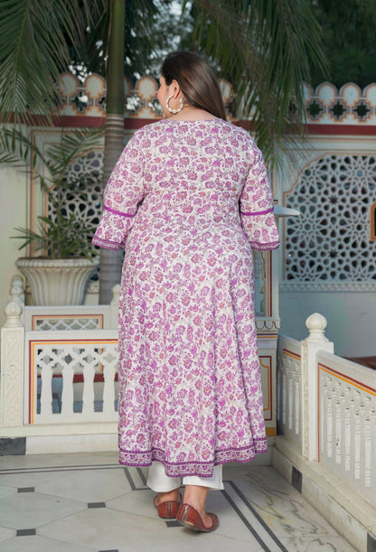 Rayon Floral Print Angrakha Kurta