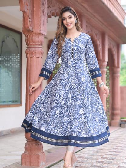 Cotton Floral Print Anarkali Kurta
