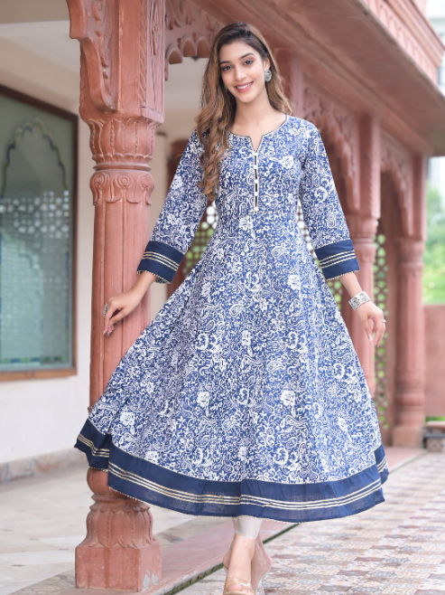 Cotton Floral Print Anarkali Kurta
