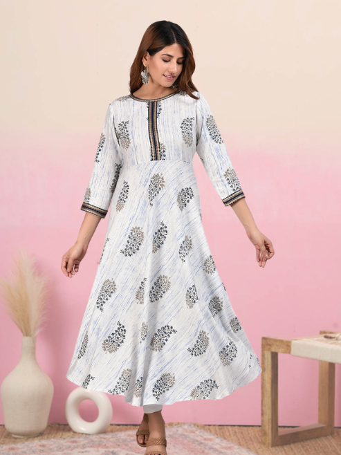 Rayon Tie Dye Floral Print Anarkali Kurta