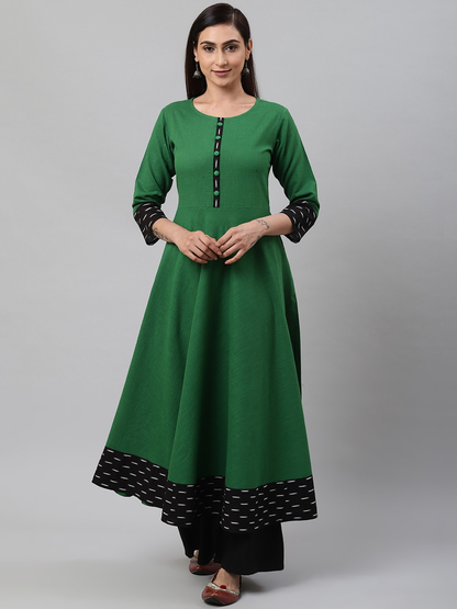 women printed anarkali kurta green