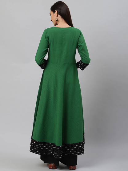 women printed anarkali kurta green