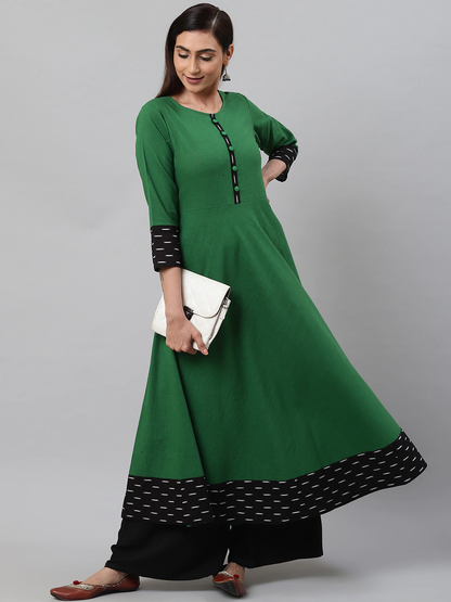 women printed anarkali kurta green